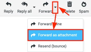 Forward as attachment option in an email forwarding menu highlighted