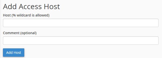 cPanel Add Access Host form for remote MySQL access