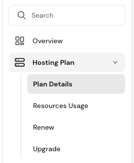 Hostinger hosting plan sidebar with Plan Details selected
