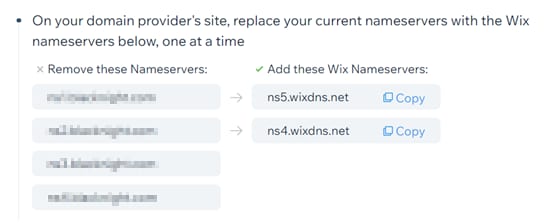 Wix nameservers list for replacing current domain nameservers in Hostinger
