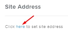 Site Address section with the "here" link highlighted for setting the site address