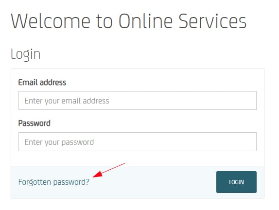 Online Services login page with the Forgotten password? link highlighted