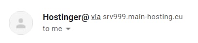 Hostinger email sender line showing via srv999.main-hosting.eu to me dropdown