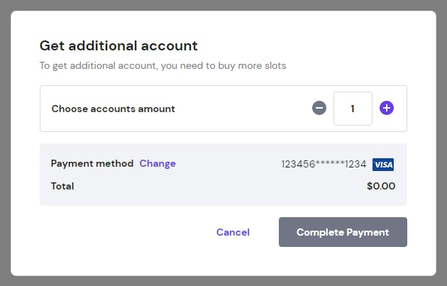 Hostinger Google Workspace checkout popup with highlighted plus button to increase account amount