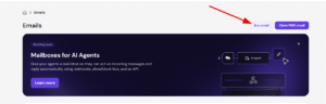 Emails page with Buy email button highlighted next to Claim FREE email
