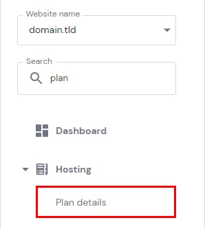 Hostinger dashboard sidebar with Hosting > Plan details highlighted
