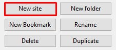 New site button highlighted in a popup menu