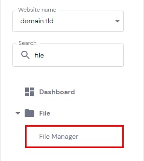 Hostinger panel menu with File Manager highlighted under File
