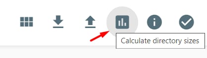 Hostinger toolbar with the Calculate directory sizes button highlighted