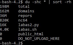 Terminal showing du -shc output with per-directory disk usage and a total line highlighted