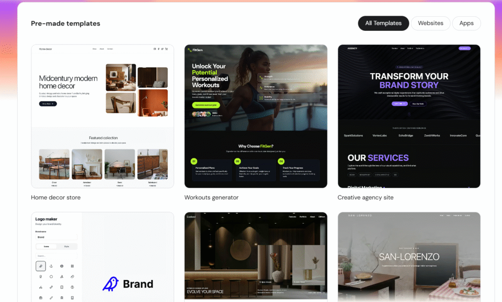 Hostinger Horizons pre-made templates gallery with the All Templates tab selected