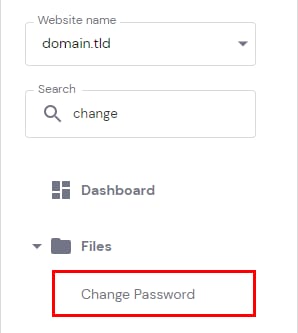 Hostinger dashboard menu with Change Password option highlighted