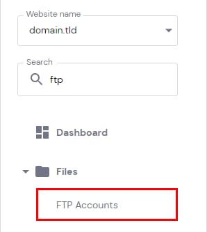 Hostinger hPanel sidebar with FTP Accounts highlighted under Files
