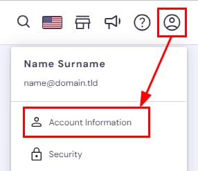 Hostinger profile menu with Account Information option highlighted