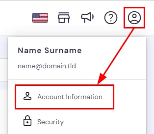 Hostinger account menu with Account Information highlighted