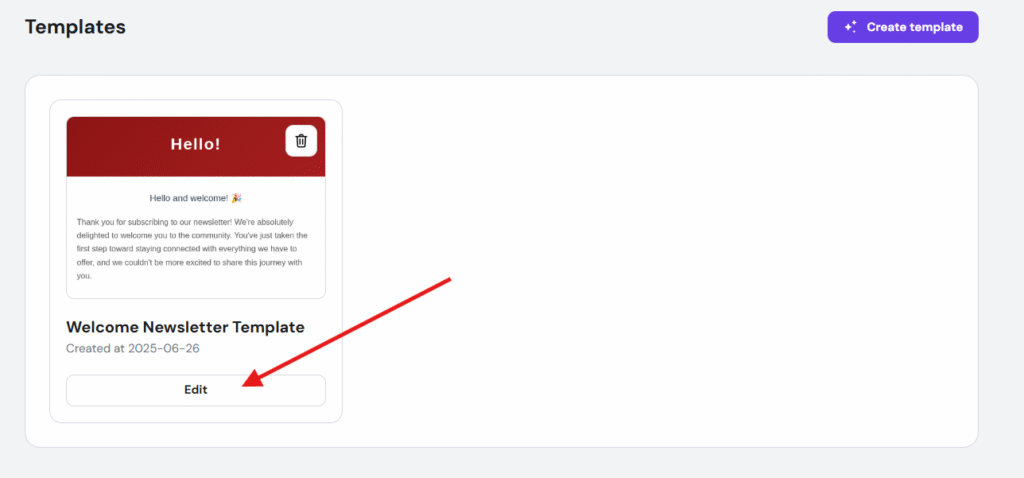 Hostinger Reach template card with the Edit button highlighted