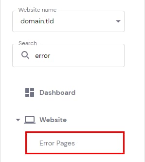 Hostinger website menu with Error Pages option highlighted